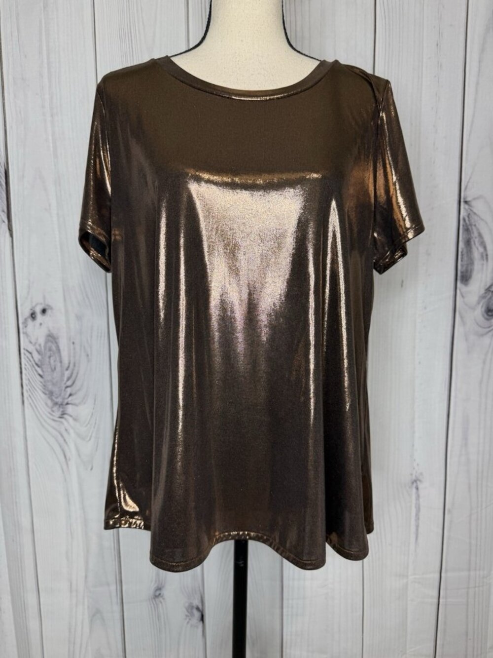 Torrid Top Sz 12 Large Copper Bronze Metallic Stretchy Casual Evening Shirt
